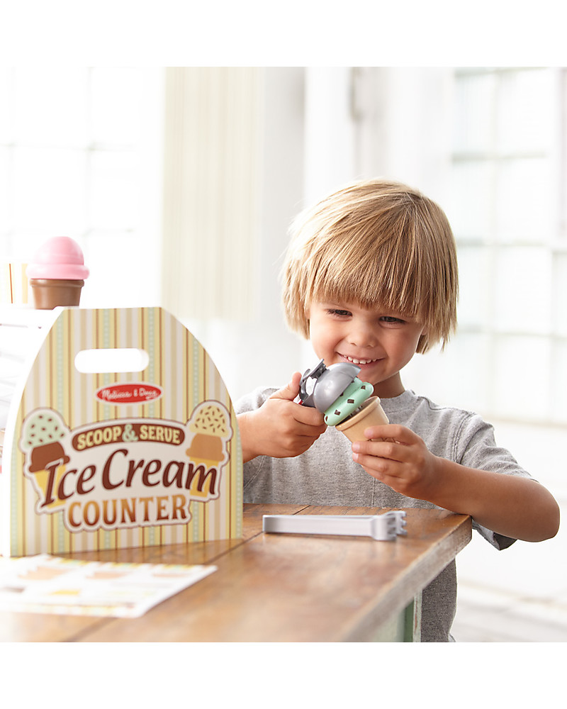 wooden scoop and serve ice cream counter